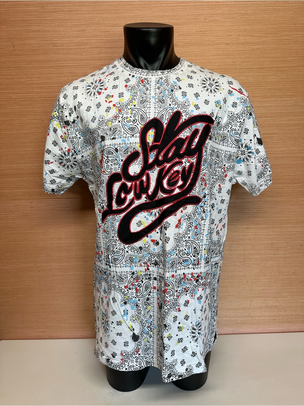 FWRD Denim Stay Low Key White & Black Paisley T-Shirt Adult Size 2XL